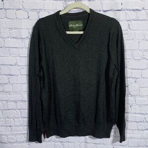Eddie Bauer Mens Cashmere Blend V-Neck Pullover Sweater Gray Size L Preppy